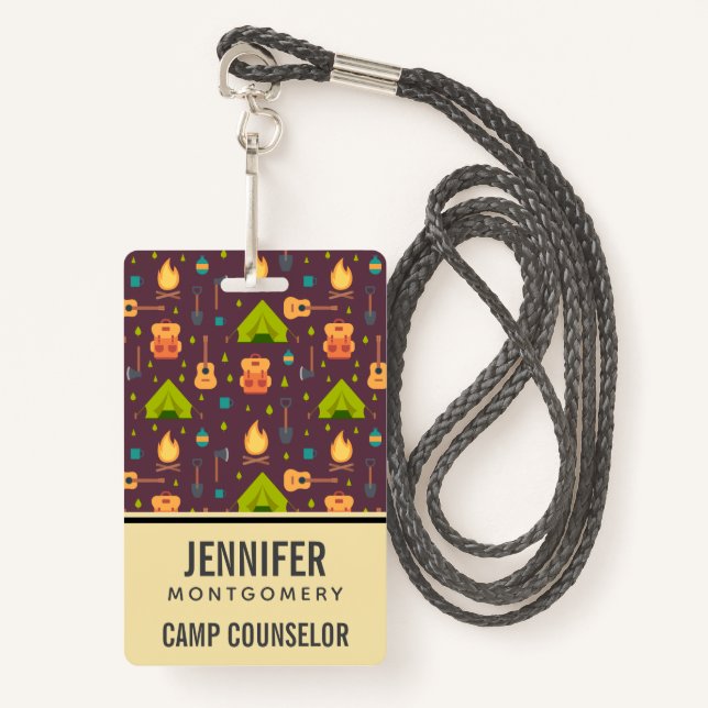 Cool Camping Design Outdoorsy Pattern Professional Badge (Front with Lanyard)