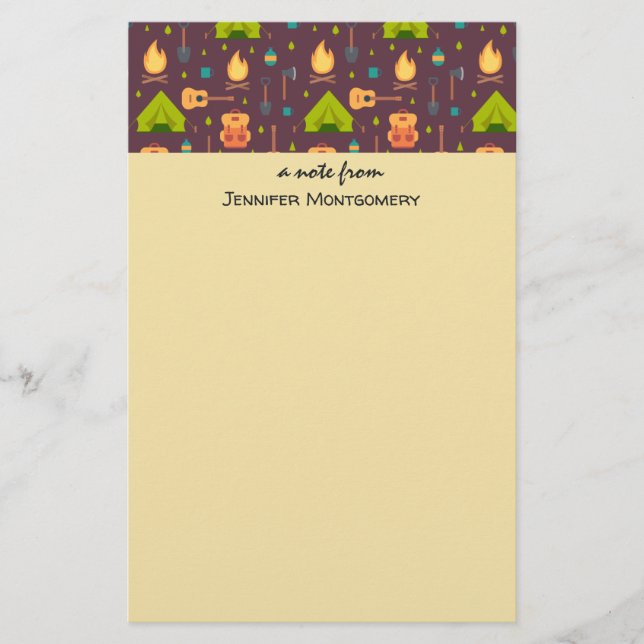 Cool Camping Design Outdoorsy Pattern Stationery (Front)