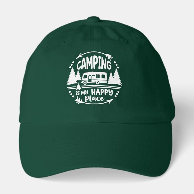 cool camping happy place word art  hat (Front)
