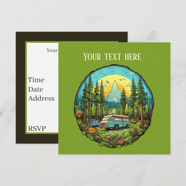 cool camping lovers party add text  invitation (Front/Back)