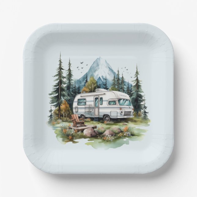 Cool camping lovers party paper plates (Front)