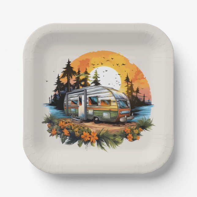 Cool camping lovers party paper plates (Front)