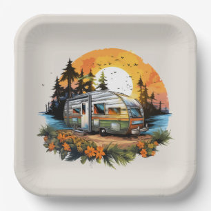 Cool camping lovers party paper plates