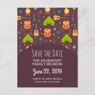 Cool Camping Outdoorsy Pattern Save the Date Postcard