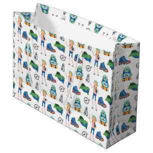 Cool camping party tiled pattern large gift bag