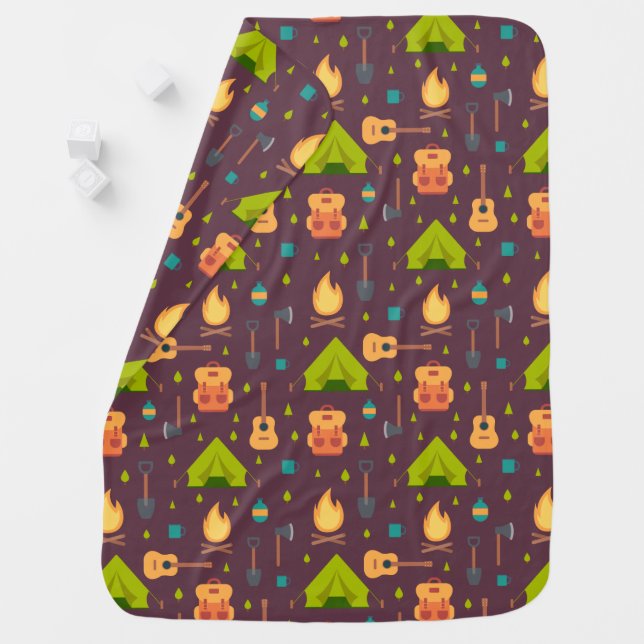 Cool Camping Pattern Outdoorsy Design Baby Blanket (In Situ)