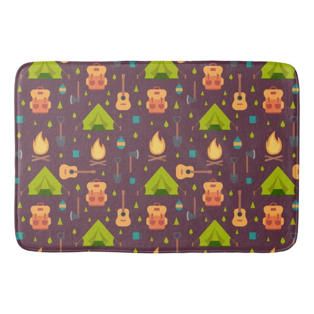 Cool Camping Pattern Outdoorsy Design Bath Mat (Front)
