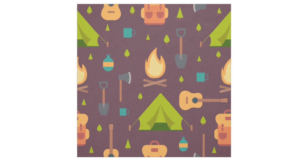 Cool Camping Pattern Outdoorsy Design Fabric Zazzle