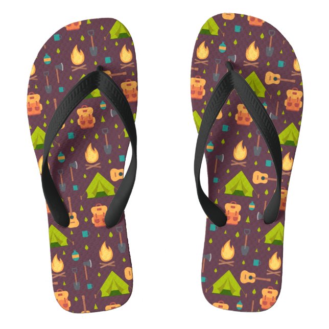 Cool Camping Pattern Outdoorsy Design Flip Flops (Footbed)
