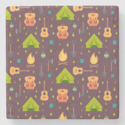 Cool Camping Pattern Outdoorsy Design Stone Coaster