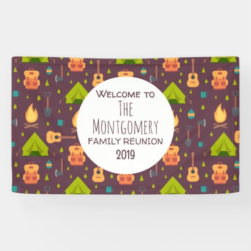 Cool Camping Pattern Outdoorsy Family Reunion Banner