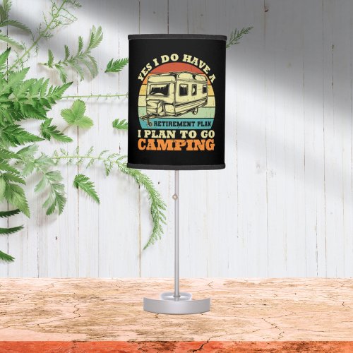 cool camping retirement plan word art table lamp