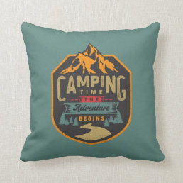 cool camping time adventure word art throw pillow