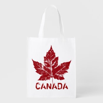 Cool Canada Tote Bag Retro Maple Leaf Grocery Bags by artist_kim_hunter at Zazzle