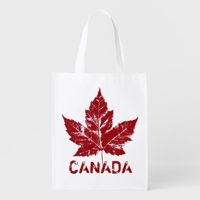 Cool Canada Tote Bag Retro Maple Leaf Grocery Bags (Front)