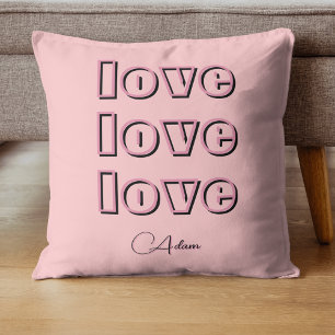Cool Candy Pink Clean 3 x Love   Pastel Rose Throw Pillow