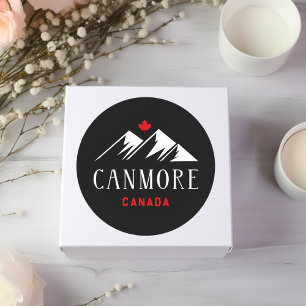 Cool Canmore Canada Mountains Maple Leaf Dark Classic Round Sticker