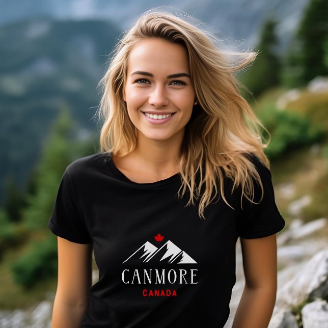Cool Canmore Canada Mountains Maple Leaf Dark T-Shirt (Creator Uploaded)
