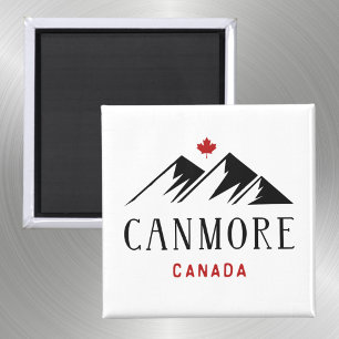 Cool Canmore Canada Mountains Maple Leaf Magnet