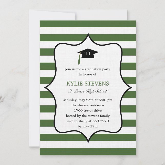 Cool Cap Graduation Invitation - Green (Front)
