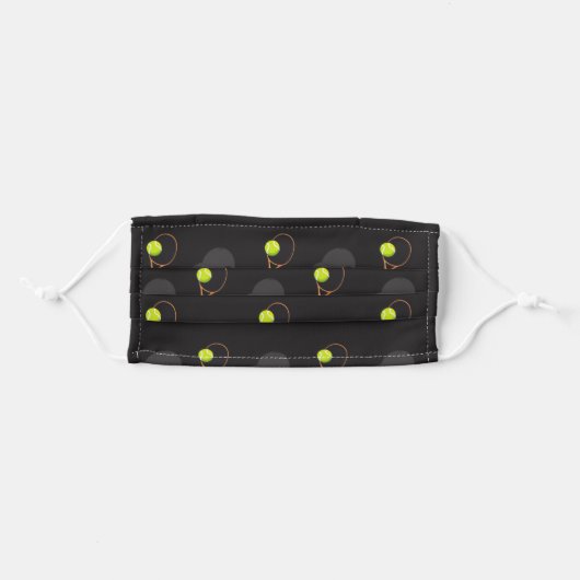 Cool Caps Tennis Rackets and Yellow Balls Black Adult Cloth Face Mask (Front, Folded)