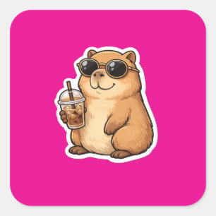 Cool Capybara Coffee Sticker   Cute Funny Animal C