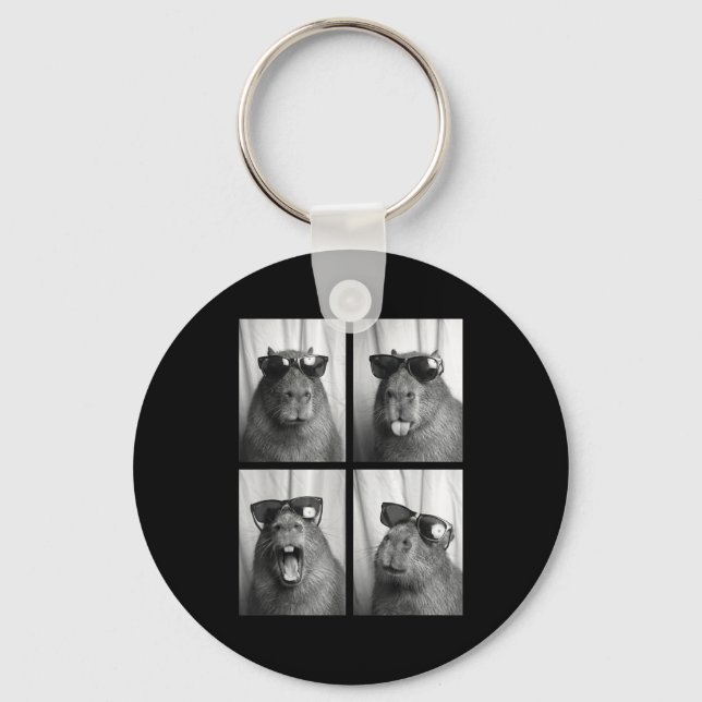 Cool Capybara With Sungles Photobooth Funny Rodent Keychain (Front)