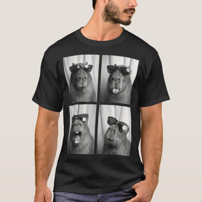 Cool Capybara With Sungles Photobooth Funny Rodent T-Shirt (Front)