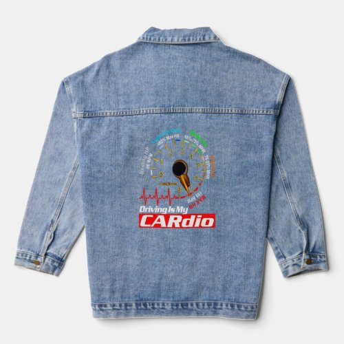 Cool Car Guy Gal Car Driving Love Racing Heartbeat Denim Jacket