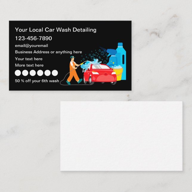 Cool Car Wash Auto Detailing Rewards Business Card (Front/Back)
