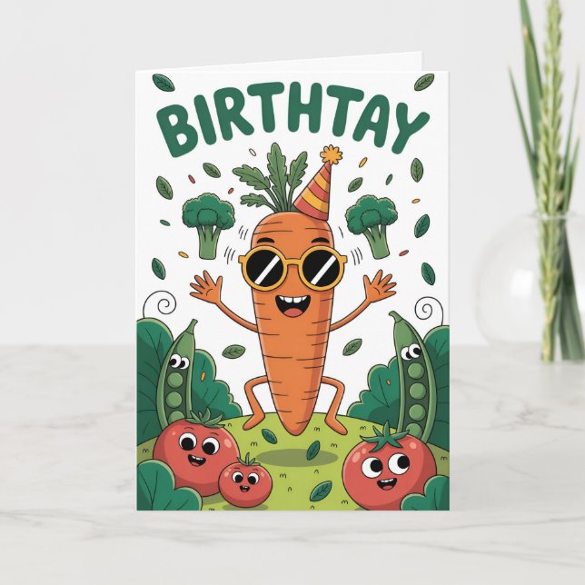 Cool Carrot’s Birthday Bash – Funny Garden Party Card (Front)