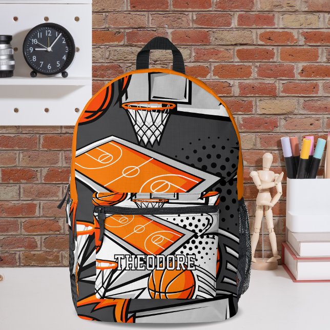 Cool Cartoon Basketball Items Pattern Monogram  Printed Backpack (Creator Uploaded)