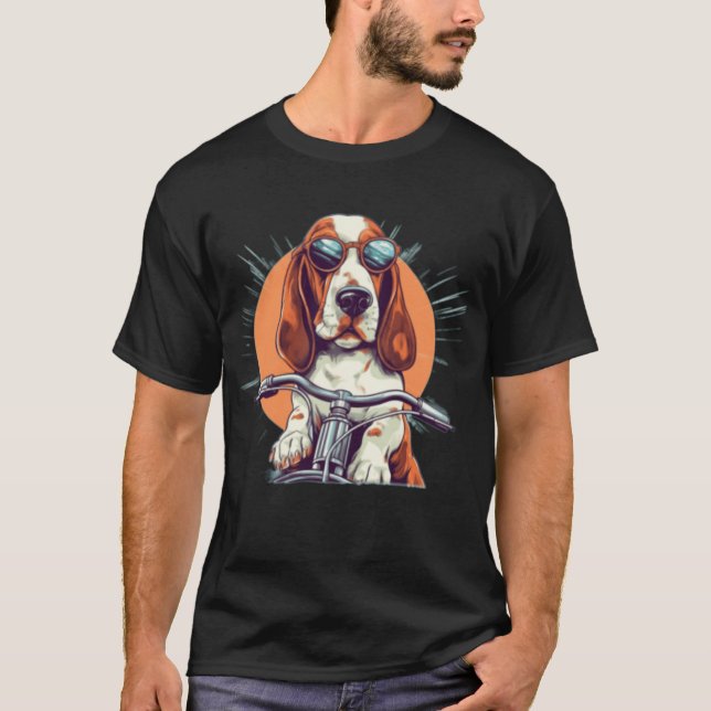 Cool cartoon basset hound biker T-Shirt (Front)