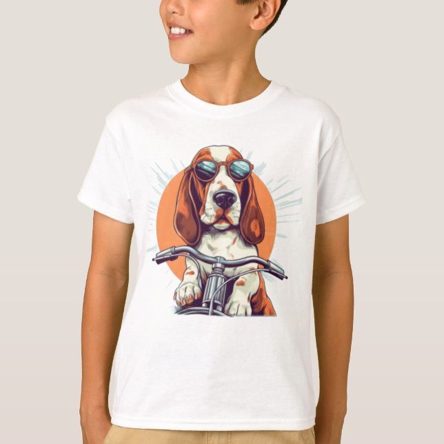 Cool cartoon basset hound biker T-Shirt (Front)