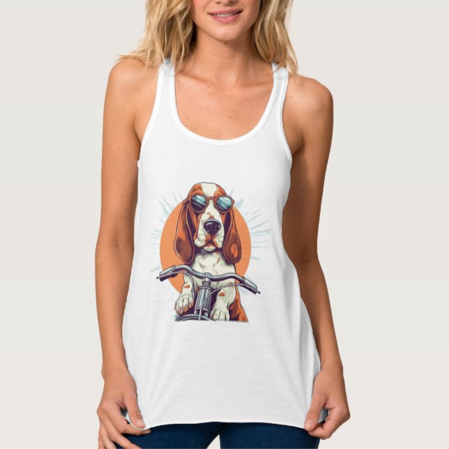 Cool cartoon basset hound biker T-Shirt Tank Top (Front)