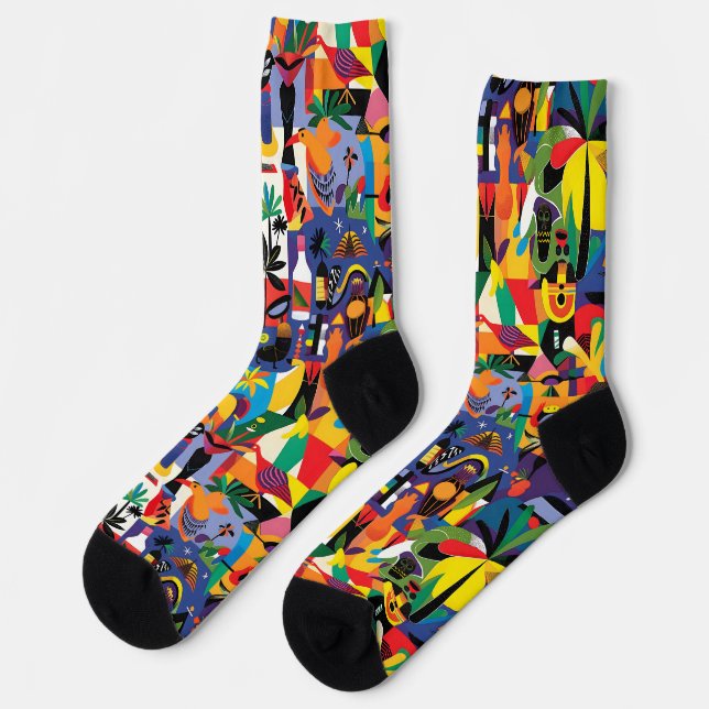 Cool Cartoon Colorful Tropical Personalized Kid Socks (Left)