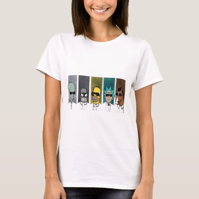 Cool Cartoon Crossover Characters T-Shirt (Front)