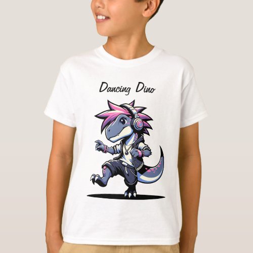 Cool Cartoon Dinosaur Dancing Graphic T_shirt