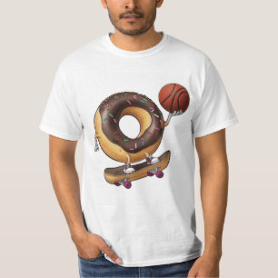 Cool Cartoon Donut Skateboarding with a Basketball T-Shirt