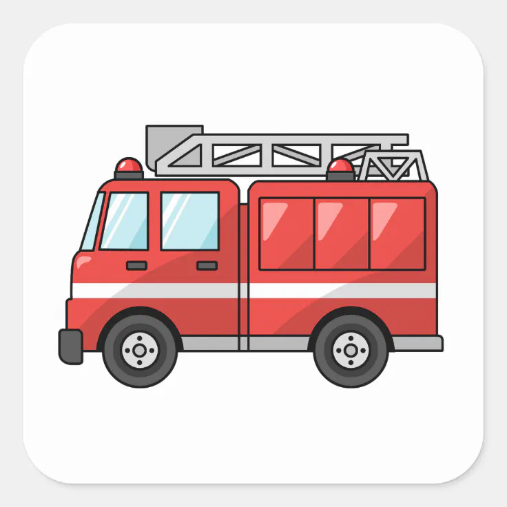 Cool Cartoon Fire Truck/Engine Square Sticker | Zazzle