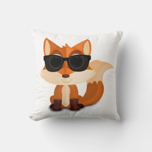 Cool Cartoon Fox Wearing Sunglasses Cute Woodland Throw Pillow