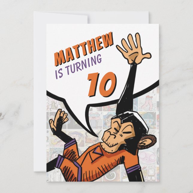 Cool Cartoon Happy Monkey Birthday Party Invitation (Front)