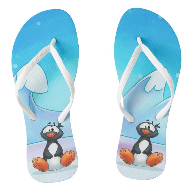 cool cartoon of a penguin flip flops (Footbed)