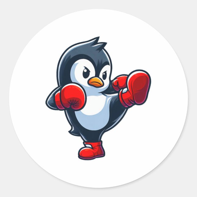 Cool Cartoon Penguin Boxing Fighter  Classic Round Sticker (Front)