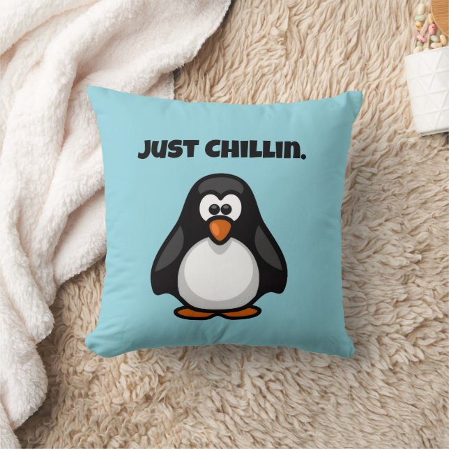Cool Cartoon Penguin – Just Chillin' Arctic Vibes Throw Pillow (Blanket)