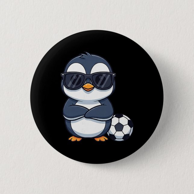 Cool Cartoon Penguin Soccer Player  Button (Front)