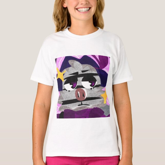 Cool Cartoon Pig Character Art T-Shirt (Front)