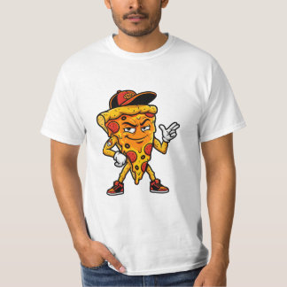Cool Cartoon Pizza Slice Mascot with Cap and Sneak T-Shirt
