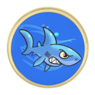 Cool Cartoon Shark Gold Finish Lapel Pin