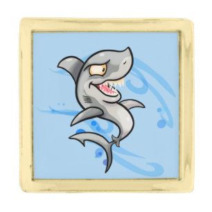 Cool Cartoon Shark Gold Finish Lapel Pin